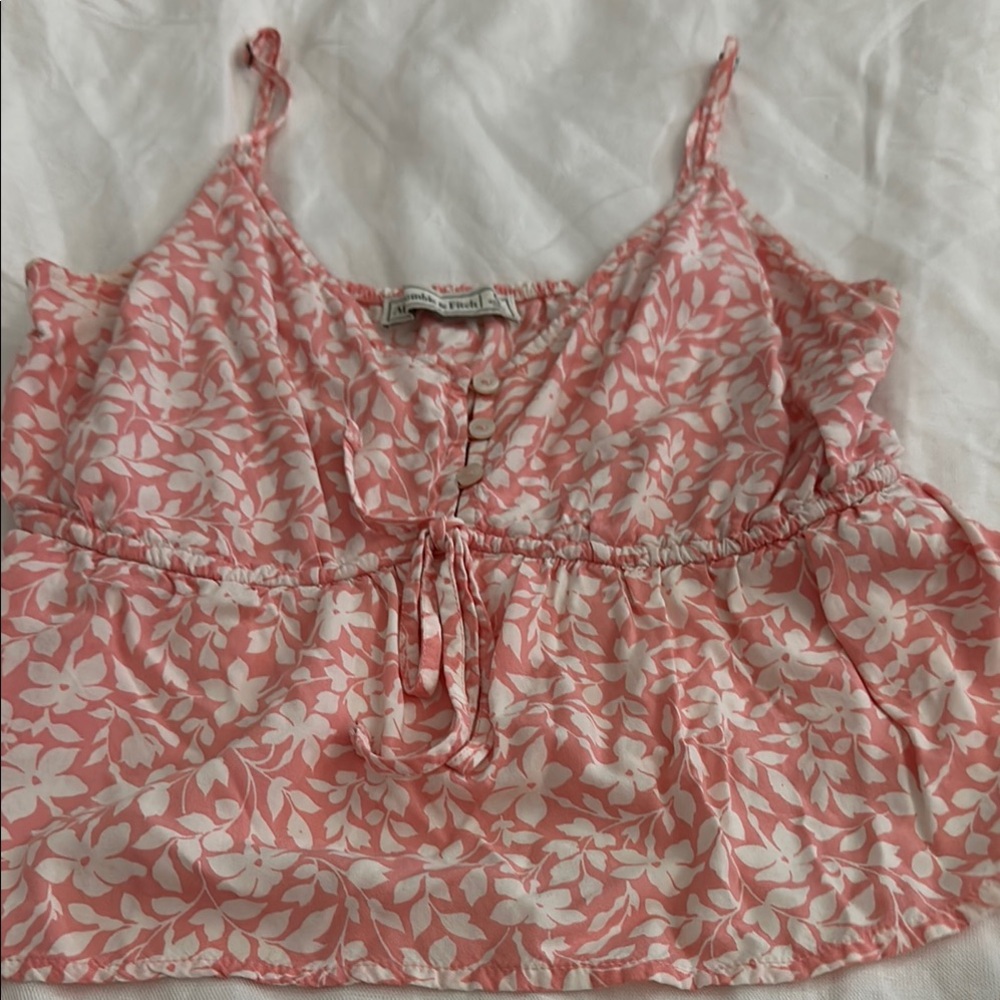 Abercrombie & Fitch Pink and White Tie Front Camisole with adjustable straps